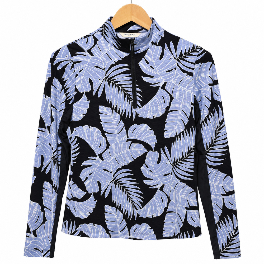 Tommy Bahama Everyday Active Top Womens S Blue Tropical Floral 1/4 Zip Pullover
